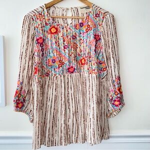 Savanna Jane Cream Tunic with Multicolor Floral Embroidery